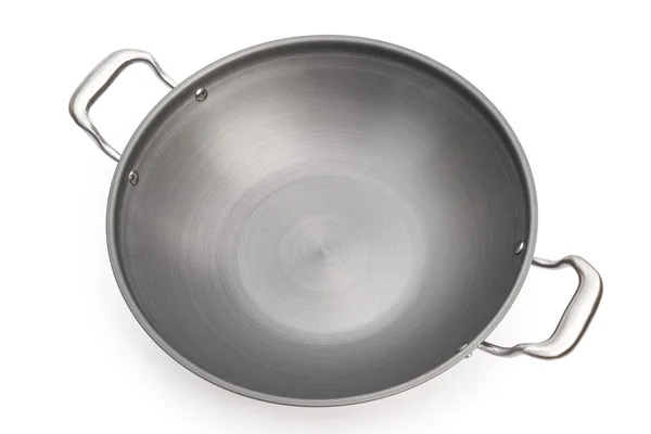 Ovanifrån wok på vit bakgrund — Stockfoto