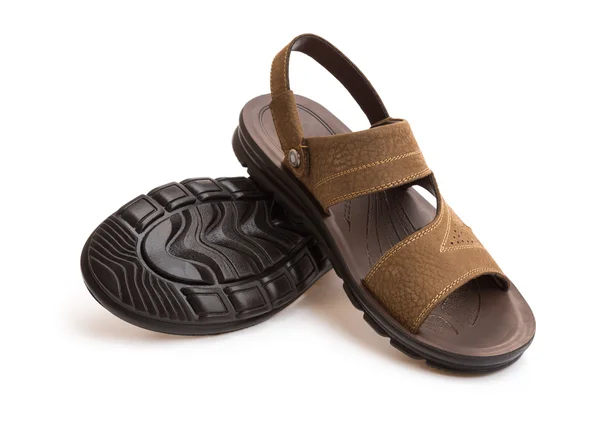 Pair of brown leisure sandal on white background — Stock Photo, Image