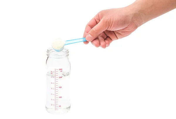 Melkpoeder inbedrijfstelling van een Babyfles met uitknippad — Stockfoto