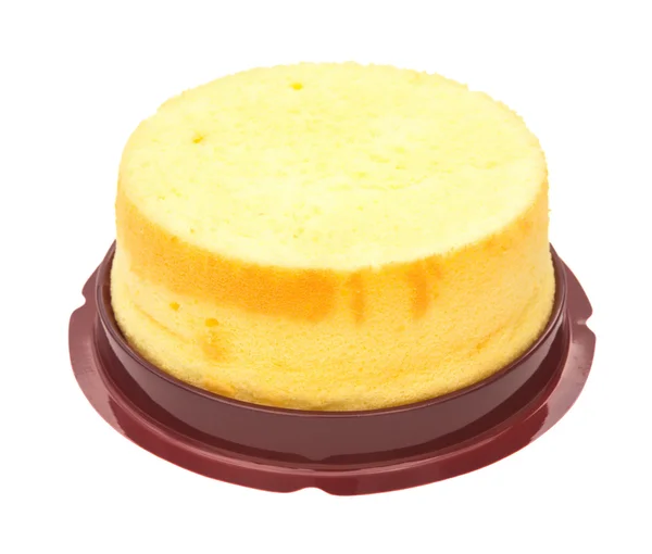 Side view home made round sponge cake on white with clipping path — 스톡 사진