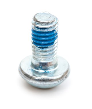 Round head bolt with blue glue on a white background
