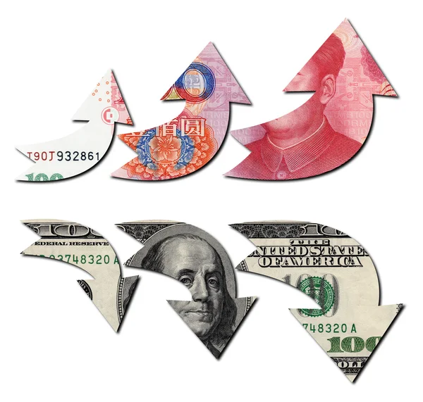 Usd Down Rmb Up, Financial Concept — Stock Photo, Image