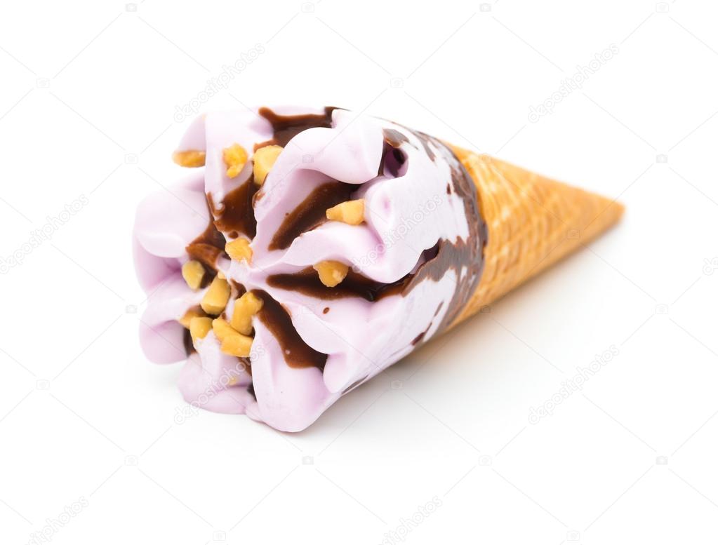 Pink ice cream cone on a white background