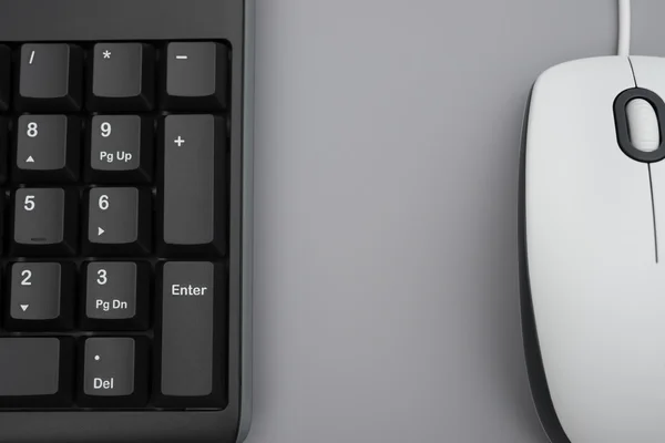 Bílá myš a černá klávesnice šedá — Stock fotografie