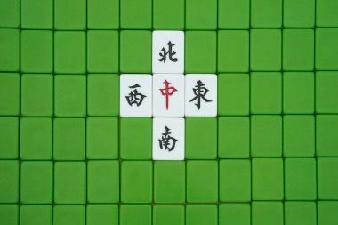 mah jong bricks, the Chinese on the bricks means east, south, west, north and center, they refer to different directions of the wind clipart