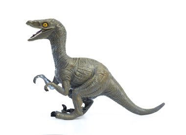 Deinonychus oyuncak beyaz bir arka plan üzerinde