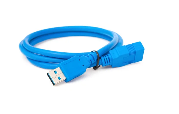 Kabel usb biru pada latar belakang putih — Stok Foto