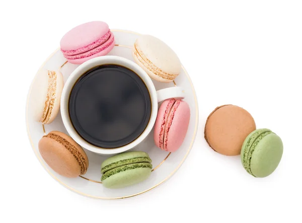 Top view colorful macaroons on plate with clipping path — Stock Photo, Image
