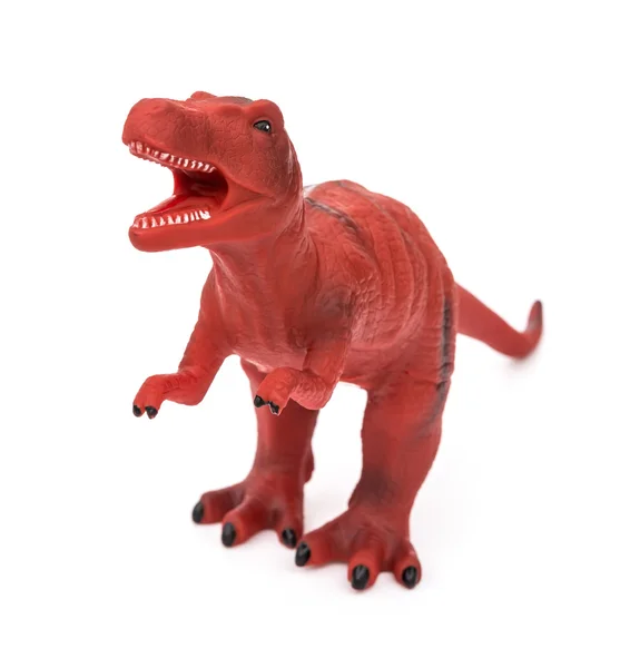 Jouet tyrannosaure rouge sur fond blanc — Photo
