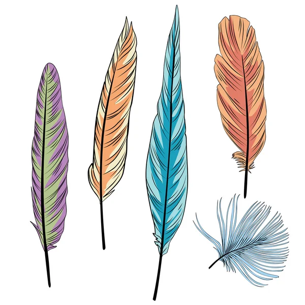 Ensemble coloré de plumes — Image vectorielle