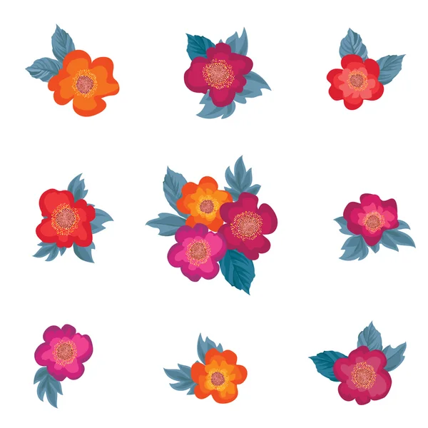 Fleurs avec éléments de feuilles ensemble — Image vectorielle