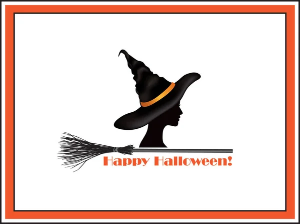Grußkarte Halloween Mit Schriftzug Happy Halloween Frau Mit Hexenhut Und — Stockfoto
