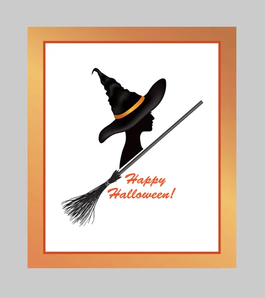 Halloween Holiday Greeting Card Lettering Happy Halloween Beautiful Witch Girl — Stock Photo, Image