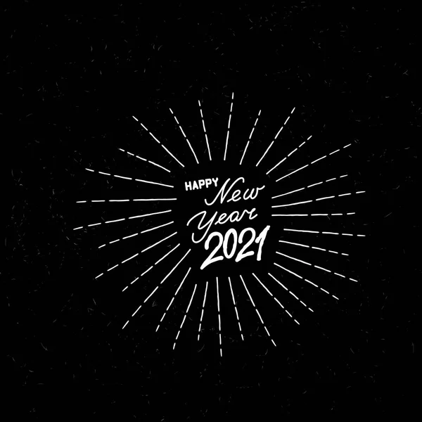 Happy New Year black noise background. Winter holiday grunge greeting card design. Happy Winter Holiday Wallpaper. Doodle Greeting Card with handwritten Lettering HAPPY NEW YEAR 2021