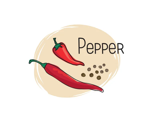 胡椒图标 用白底分离的半调料胡椒和全调料辣椒 并配上字母Chily Pepper蔬菜风格的符号胡椒 — 图库照片