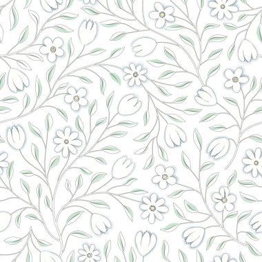Çiçeksiz desen. Çiçek arkaplanı. Çiçekli, dikişsiz çiçek dokusu. Kabarık kiremitli beyaz yay duvar kağıdı