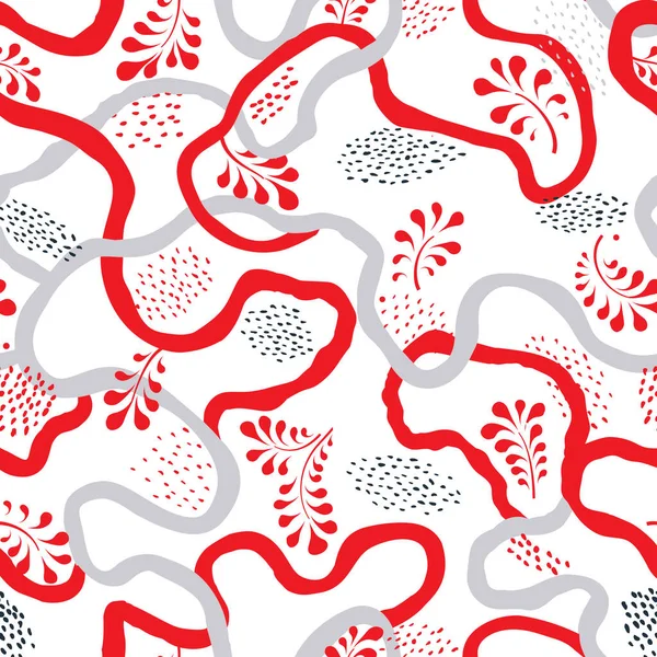 Bloemen Gestippeld Naadloos Patroon Met Bladeren Decoratieve Achtergrond Getekend Abstracte — Stockfoto