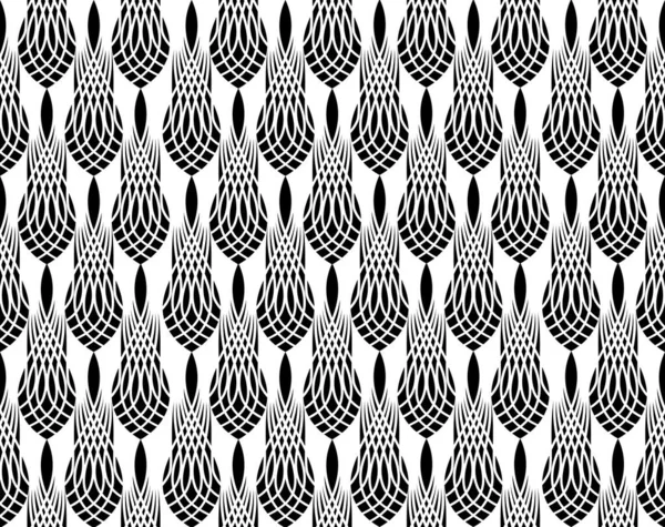 Art deco seamless pattern with black and white abstract line ornament. Backdrop of arabesque line ornament with geometric shapes. Abstract stylish background with stylized petals of decorative flowers shapes.