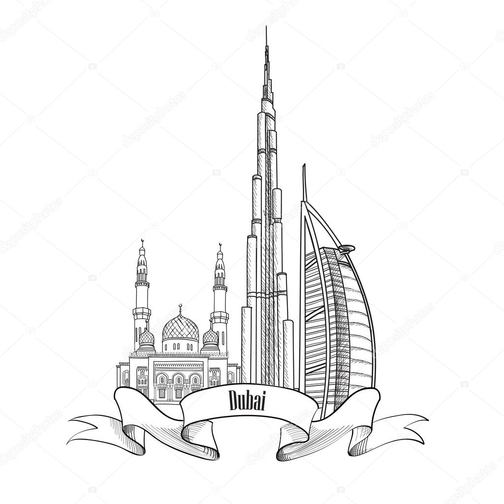 Travel UAE symbol. Dubai city label. premium vector in Adobe