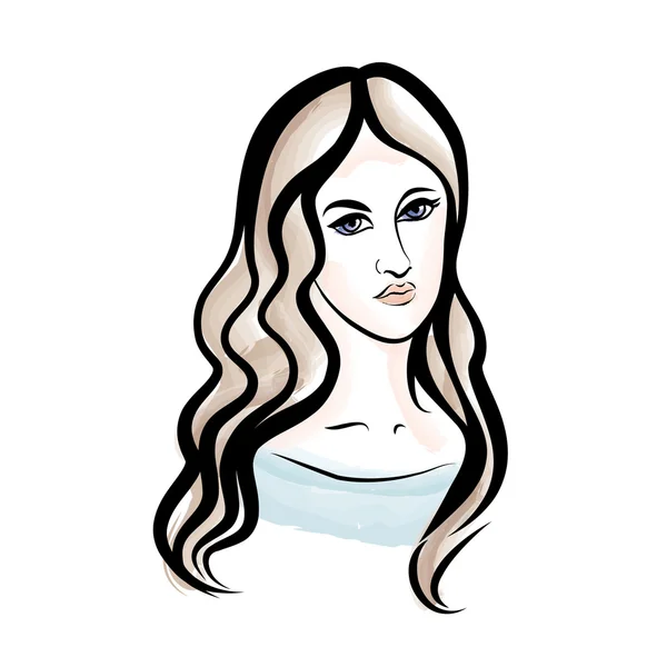 Young woman portrait sketch. — Stock Vector