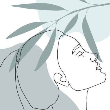 Modern soyut yüzler, moda konsepti, geometrik karalama ile kadın güzellik minimalisti soyut çiçek unsurları pastel renkler. vektör illüstrasyonu