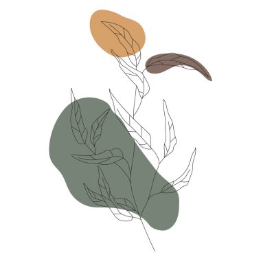 Palmiye yaprağı çizgisi. Katılım çizimi. Minimalizm sanatı. Modern dekor. Duvar sanatı.