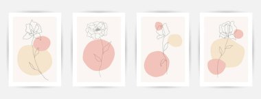 Botanik yapraklar ve soyut geometrik şekillerle kurulmuş modern soyut sanat arkaplanları. Botanik duvar sanat vektörü ayarlandı. Baskı, kapak, duvar kağıdı için sanat tasarımı. Vektör illüstrasyonu