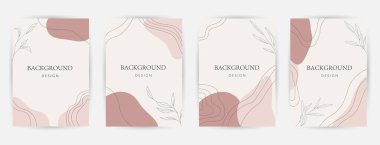 Modern soyut arka plan. Sosyal medya hikayeleri ve yaratıcı vektör seti. Kapak, davetiye, pankart, broşür, poster, kart, broşür ve diğer şeyler. Tropik yapraklar toprak tonunun ılık rengidir.