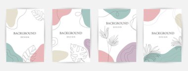 Modern soyut arka plan. Sosyal medya hikayeleri ve yaratıcı vektör seti. Kapak, davetiye, pankart, broşür, poster, kart, broşür ve diğer şeyler. Tropik yapraklar toprak tonunun ılık rengidir.