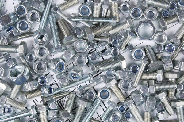Hardware Bolts Nuts Top View Background — Stock Photo, Image