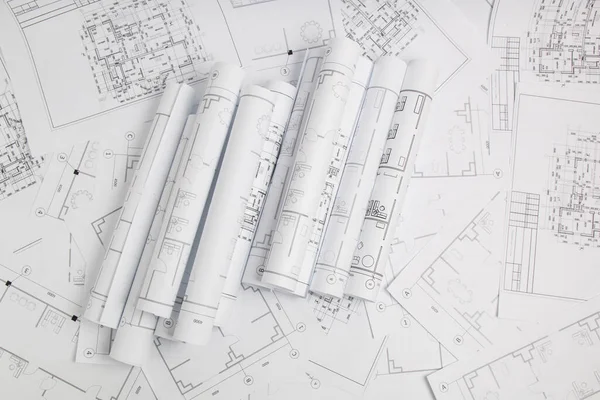 Kağıt Mimari Çizimler Planlar Mühendislik Planı — Stok fotoğraf