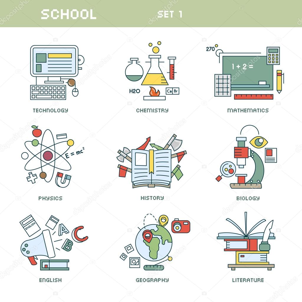 Line school icons