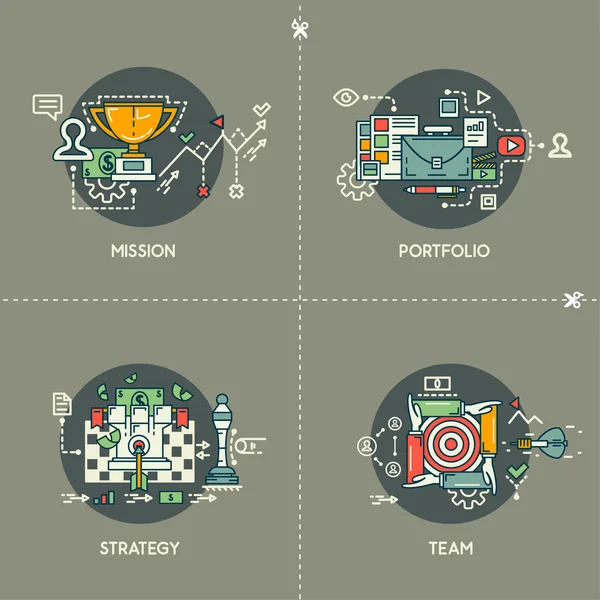 投资组合、 策略、 团队的使命 — 图库矢量图片