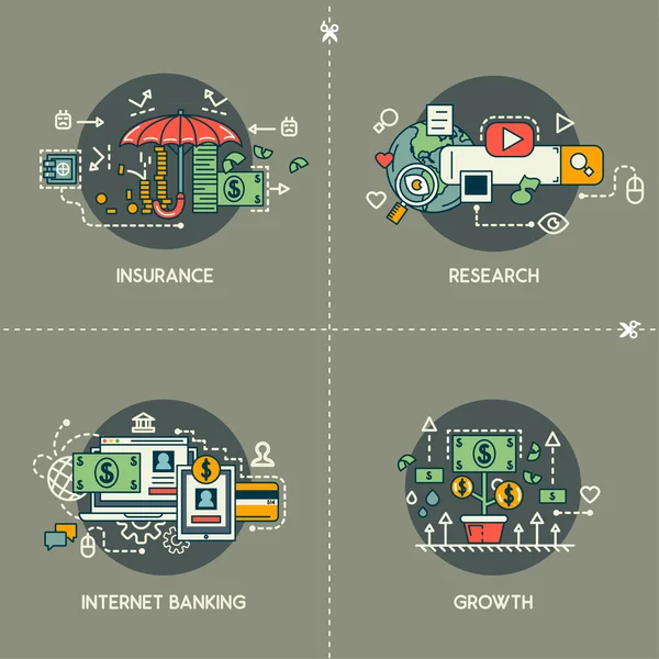 Seguros, investigación, banca por Internet, crecimiento — Vector de stock