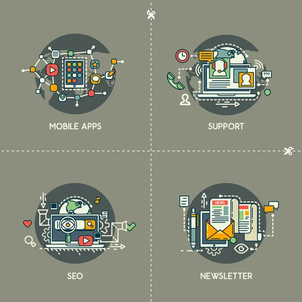 Applications mobiles, support, seo, newsletter — Image vectorielle