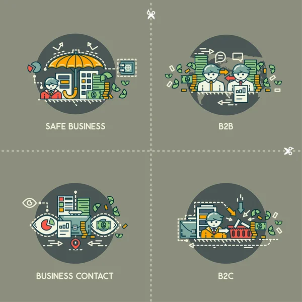 Sécurité des affaires, b2b, contact d'affaires, b2c — Image vectorielle