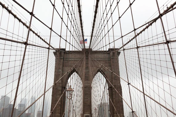 Puente Brooklyn Con Bandera Estados Unidos Parte Superior — Foto de Stock