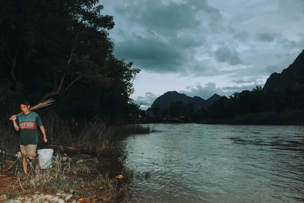 Vang Vieng Laos Julho 2009 Mekong Valley Onde Uma Área — Fotografia de Stock