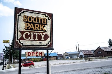 South Park City, Colorado - 16 Eylül 2020: 1880 'lerin madencilik kasabası Fairplay yakınlarında hayalet bir kasaba için hoş geldin tabelası