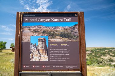 Medora, North Dakota - August 8, 2020: Sign for the Painted Canyon Nature Trail in Theodore Roosevelt National Park clipart