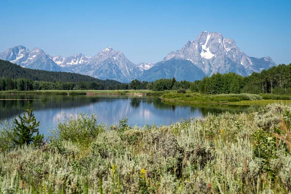 Yazın Wyoming Deki Grand Teton Ulusal Parkı Nda Oxbow Virajı — Stok fotoğraf