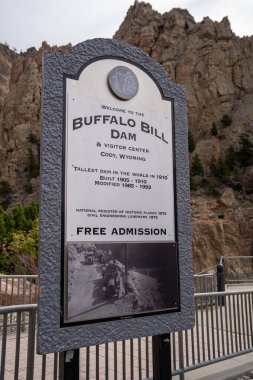 Cody, Wyoming - September 25, 2020: The Buffalo Bill Dam and Visitor Center during fall clipart