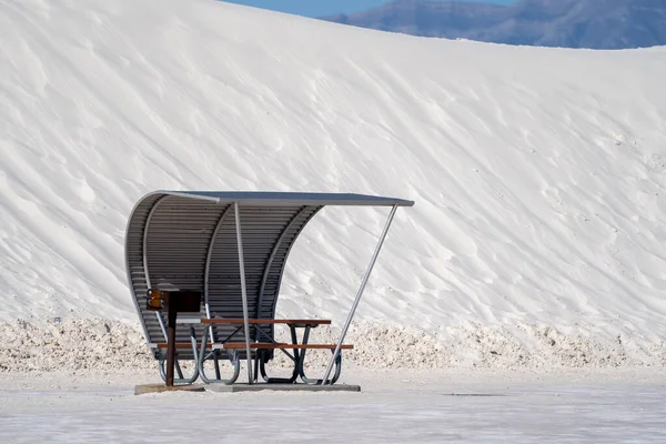 Retro Stijl Picknick Rustplaats Tafels Structuren Het White Sands National — Stockfoto
