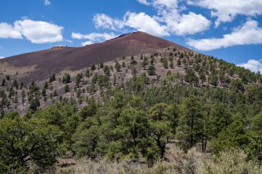 Flagstaff Arizona yakınlarındaki Sunset Krateri Ulusal Anıtı 'ndaki günbatımı krater konisi volkanı.