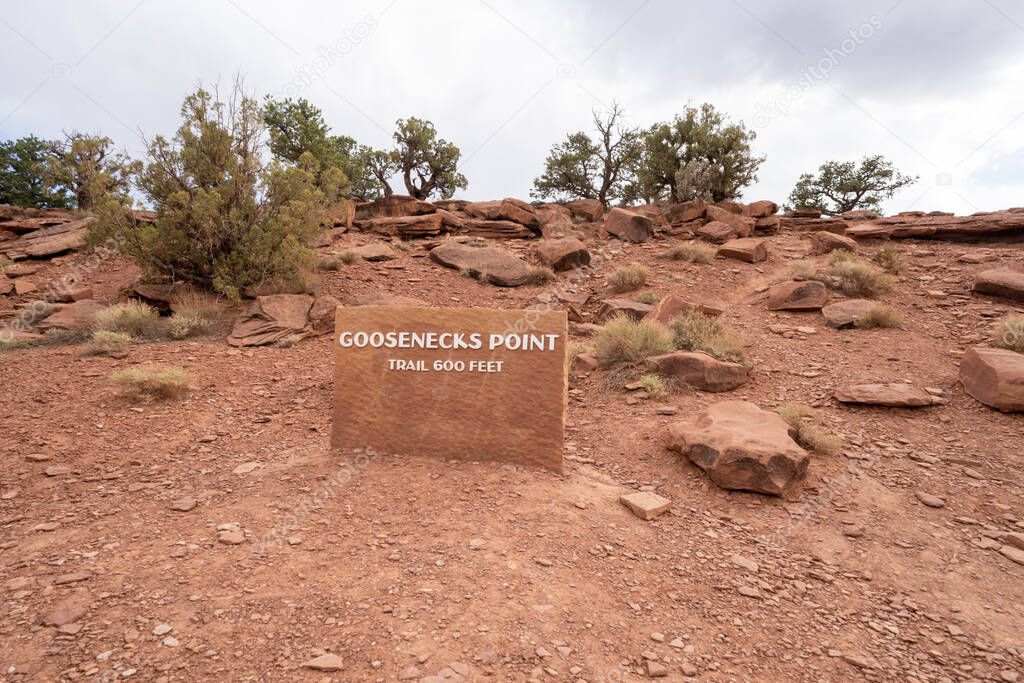 Goosenecks point trailhead sign in Capitol Reef National Park Utah