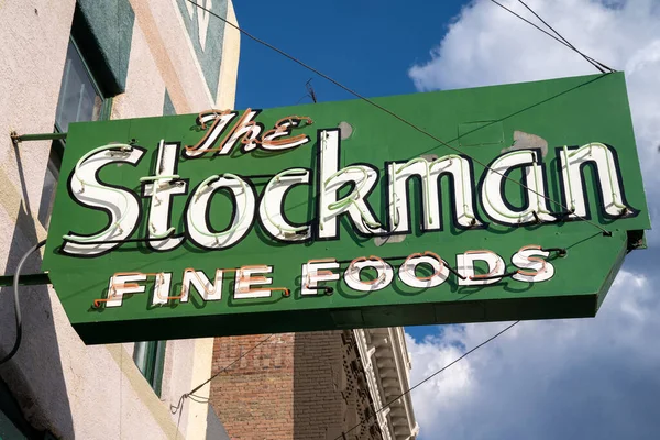 Livingston Montana Julio 2021 Letrero Neón Para Restaurante Bar Stockman — Foto de Stock