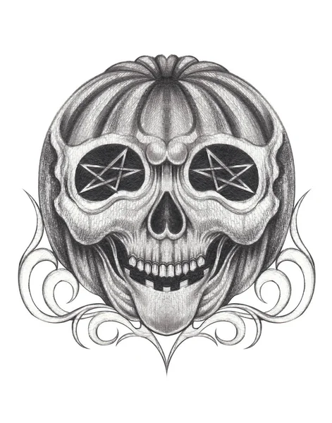 Calavera Calabaza Fantasía Artística Dibujo Han Sobre Papel — Foto de Stock