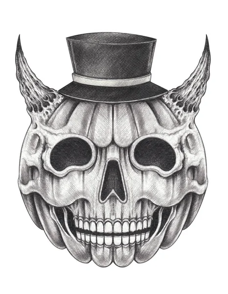 Devil Pumpkin Skull Tattoo Han Drawing Paper — Stock Photo, Image