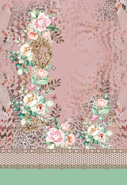 Flowers Geometric Bouquet Animal Print Design — Stock Photo, Image