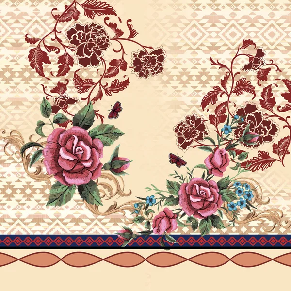 Blommor Broderier Geometriska Färger Linjer — Stockfoto